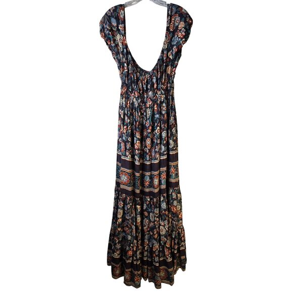 Vintage 70s Boho Floral Maxi Dress With Cap Sleeves Adjustable Neckline - Picture 2 of 6
